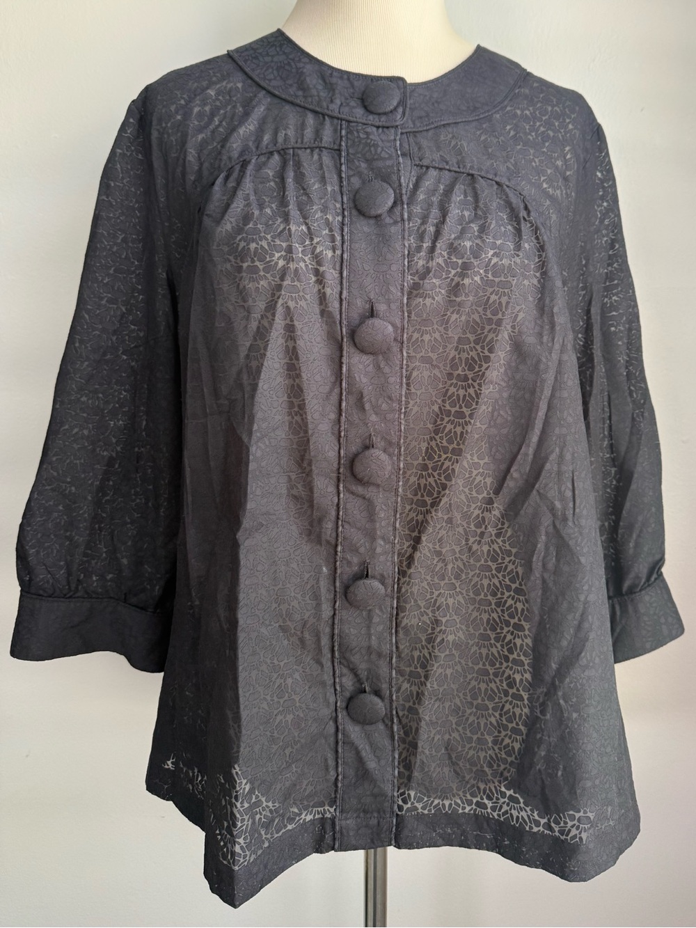 a.n.a Womens Size XL Top black Lace Chunky Button Shirt